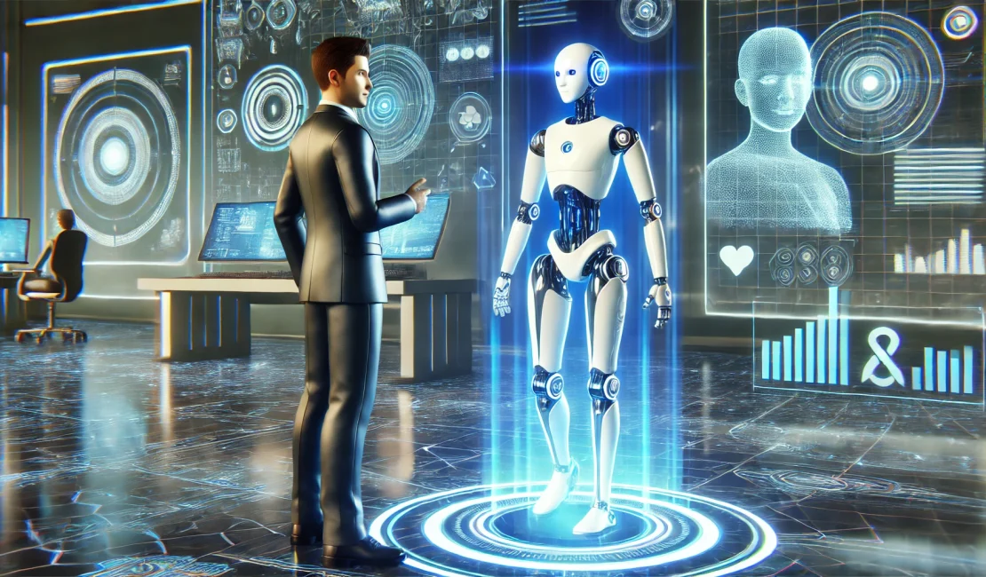 futuristic AI assistant interacting with a tech visionary. Grok Unleashed: Elon Musk's AI Chatbot Shakes Up India's Digital Scene