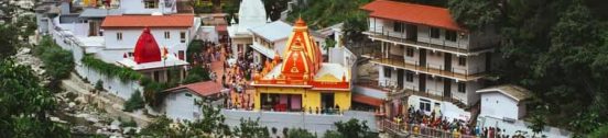 The serene Kainchi Dham temple surrounded by lush green hills, with the Kosi River flowing nearby. In the foreground, a portrait of Baba Neem Karori (Maharajji), radiating divine grace and presence, capturing the spiritual essence of the ashram