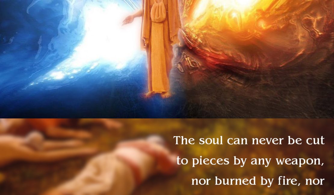Bhagavad Gita Quote on the Eternal Soul: A visual featuring a quote from the scripture emphasizing the soul's immortality.
